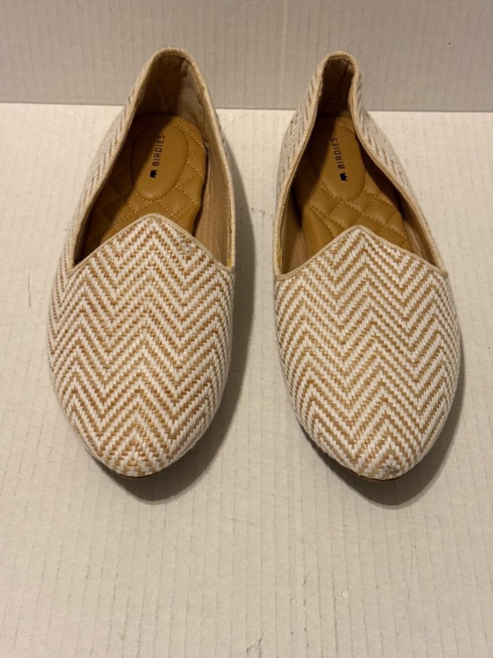Birdies Chevron Slip-On Flats in White and Tan